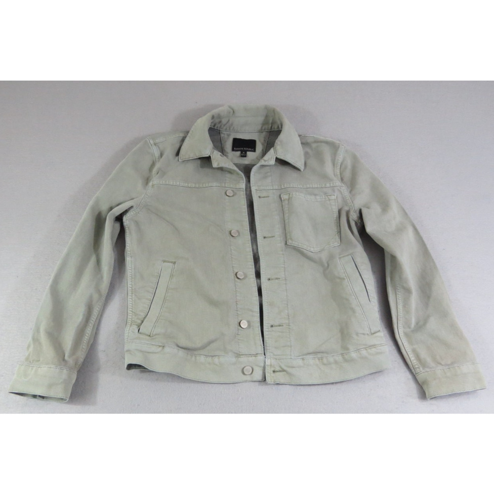 Banana Republic Womens M Cotton Canvas Cropped Trucker Jacket Sage Green Coat LN